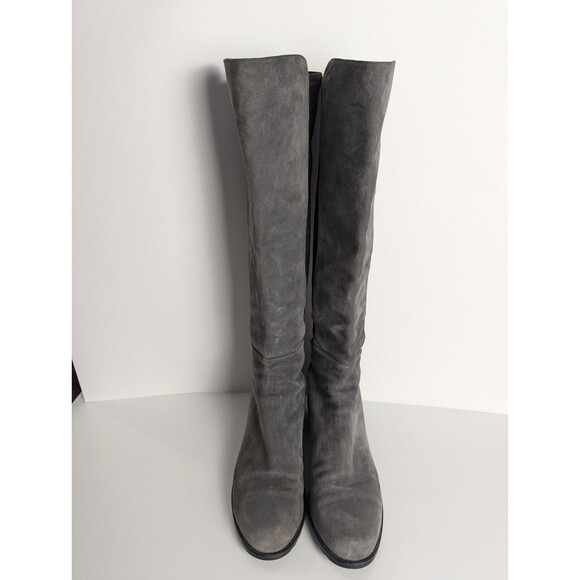Stuart Weitzman Gray And Black 5050 Suede Knee Boots Size‎ 7.5M Stretch Low Heel - Picture 5 of 14